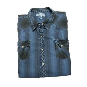 Ryan Michael Western Snap Shirt Size XL Dyed Teal Blue Featherweight Cotton LS